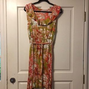 Floral ruffle jersey dress with tie waist